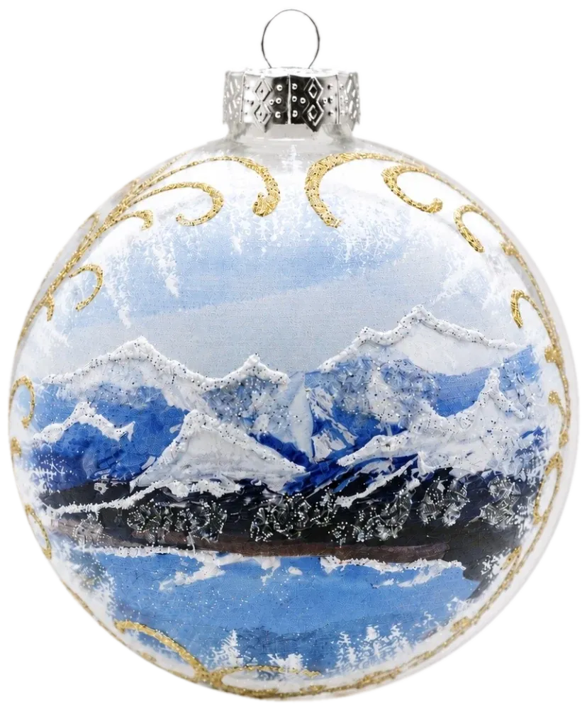 Glass Christmas ball “Charvak and the Mountains”
